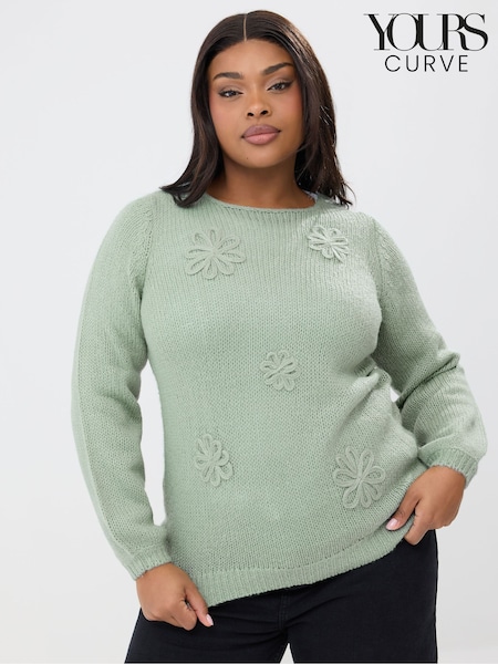 Yours Curve Green Long Sleeve Floral Jumper (G70436) | €41