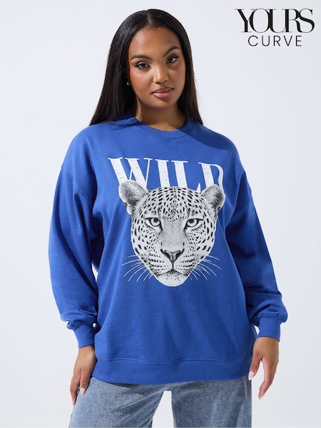 Yours Curve Blue Limited Wild Sweat Top (G70438) | R$ 285
