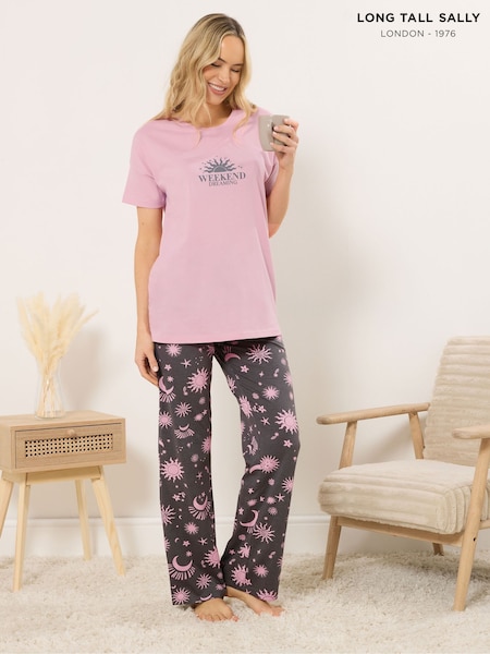 Long Tall Sally Pink Short Sleeve Wide Leg Pyjamas Set (G70442) | €38.50