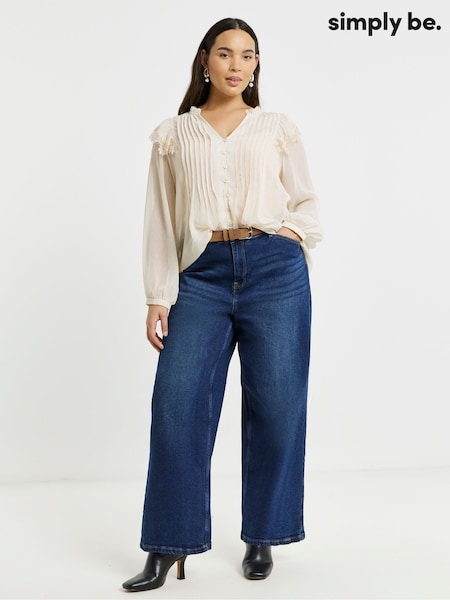 Simply Be Natural Lace Trim Colarless Blouse (G70471) | €45