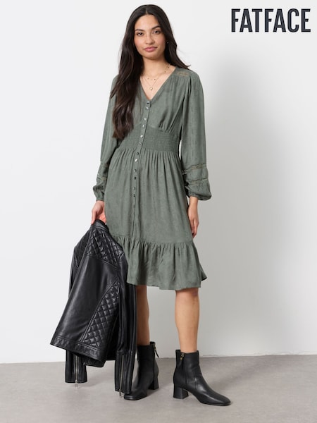 Olive Green - Fatface Jacquard Mini Dress