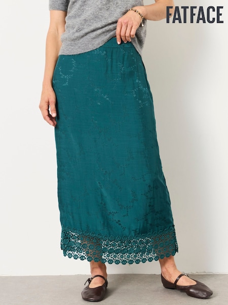 Teal Blue - Fatface Jacquard Midaxi Skirt