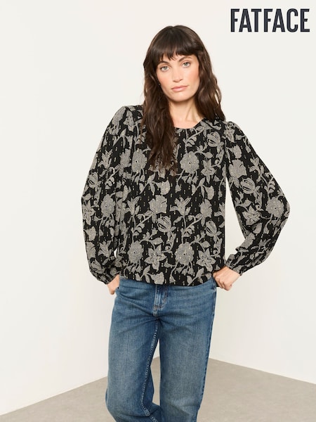 Black Dot Floral - Fatface Embroidered Blouse