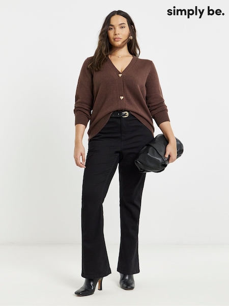 Simply Be Brown Heart Button Cardigan (G70594) | AED186