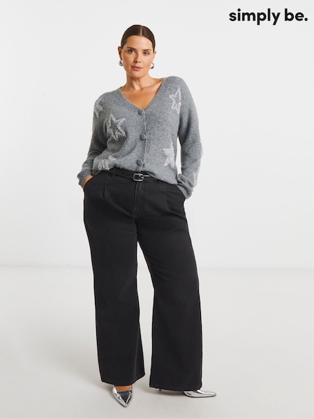 Simply Be Grey Star Print Tinsel Cardigan (G70601) | AED233