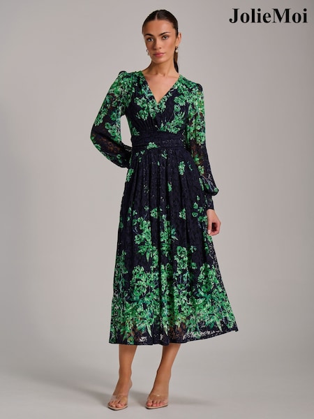 Jolie Moi Long Sleeve Print Lace Maxi Dress (G70841) | ‏411 ر.ق.