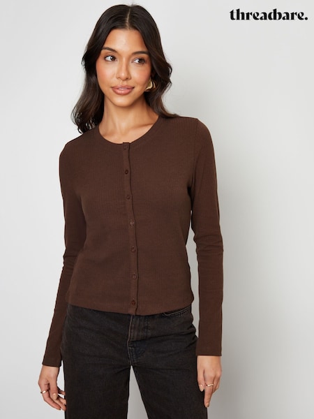 Threadbare Brown Ribbed Jersey Button Up Cardigan (G70859) | AED146