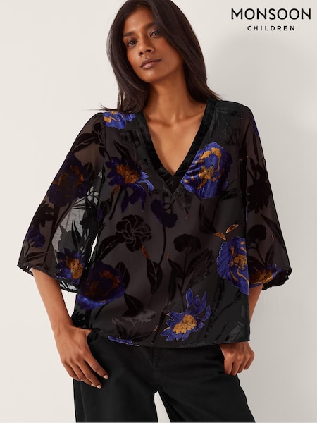 Monsoon Blue Giselle Floral Devoré Top (G71034) | €95