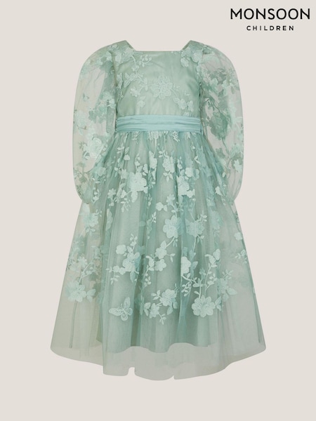Monsoon Green Beatrice Floral Embroidered Party Dress (G71043) | €88 - €102