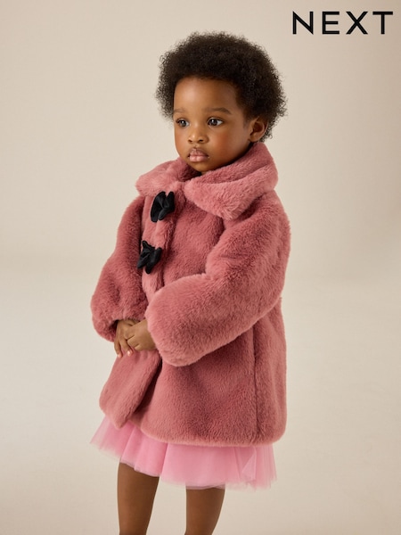 Pink - Skirted Faux Fur Coat (12mths-7yrs)