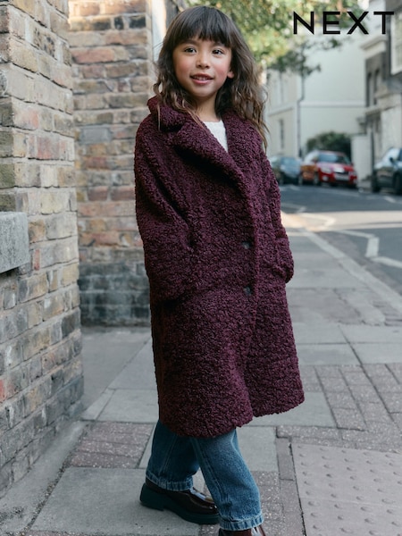 Burgundy Red - Borg Longline Coat (3-16yrs)