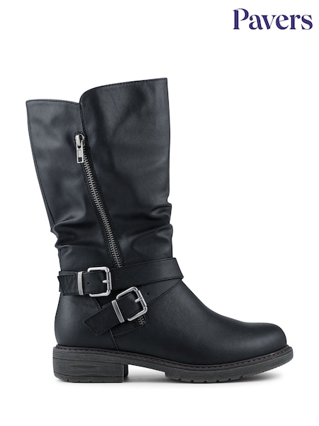 Pavers Black Wide Fit Zip Fasten Slouch Boots (G71392) | €63