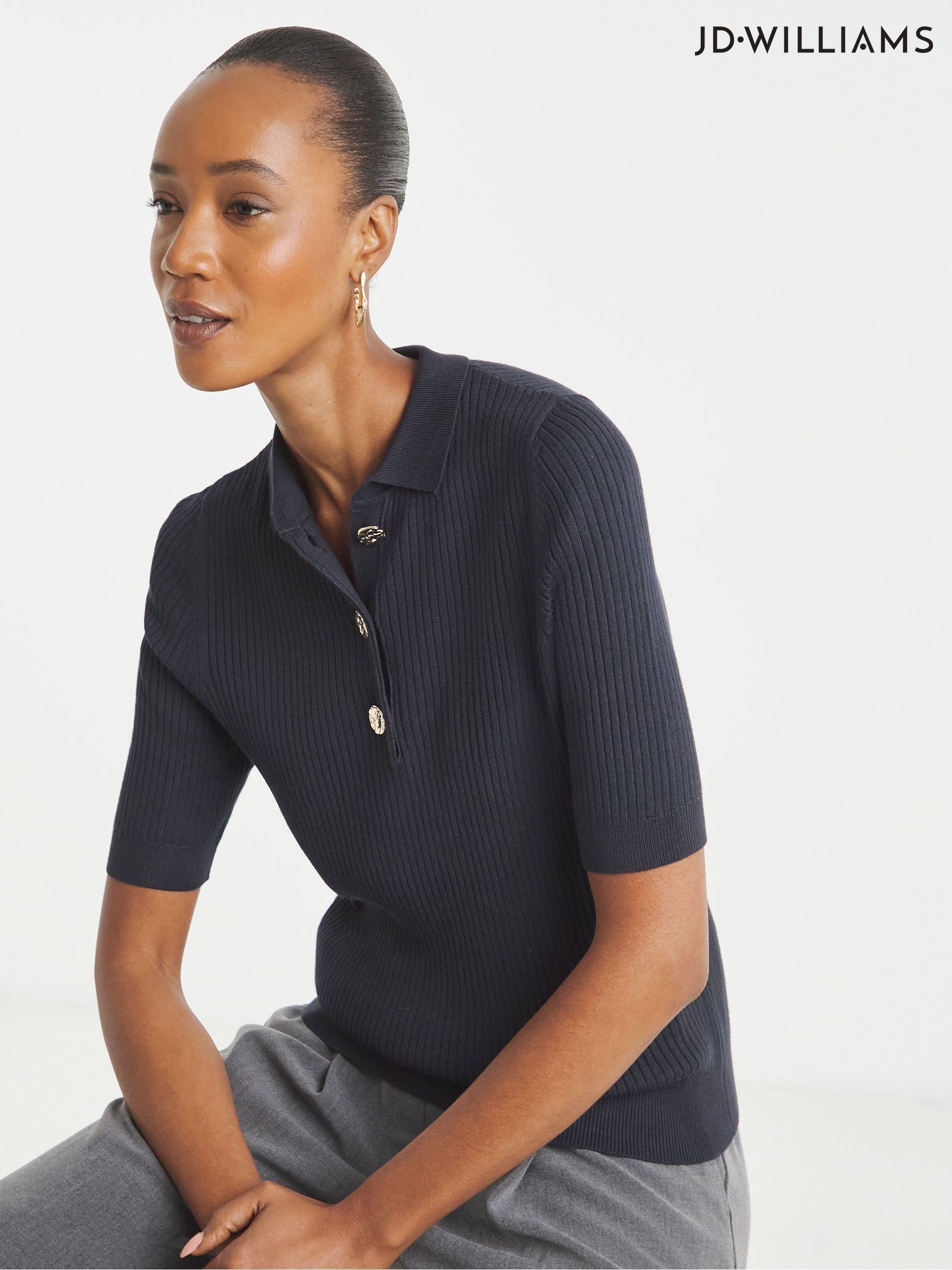 Buy Women's Knitwear Ribbed Knit Casual Half Sleeve Online | Next USA