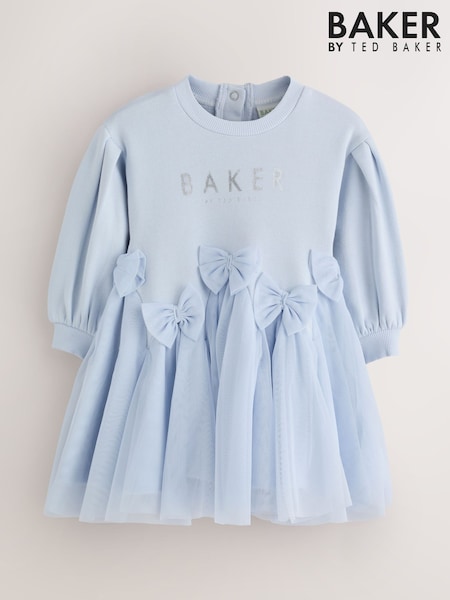 Կապույտ - Baker By Ted Baker Bow Mesh Godet Sweat Dress