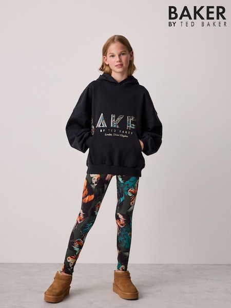 Black - Baker By Ted Baker Oversized Metallic Logo Hoodie & Leggings Set 2 Piece