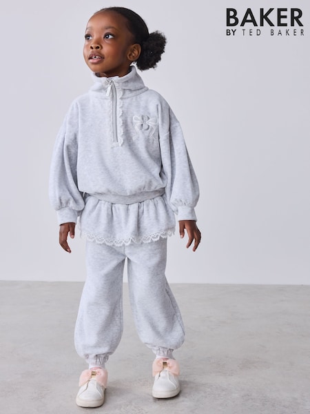 Grey - Baker By Ted Baker Velour Peplum Sweat Top & Barrel Leg Joggers Set 2 Piece
