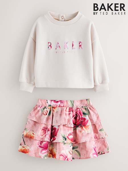 Ροζ - Baker By Ted Baker Sweat Top & Printed Tiered Skirts Set 2 Piece
