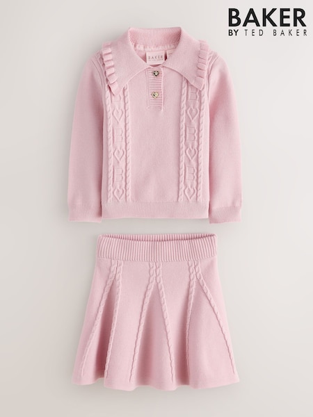 Pink - Baker By Ted Baker 2 Piece Knitted Collar Top & Skirt Set