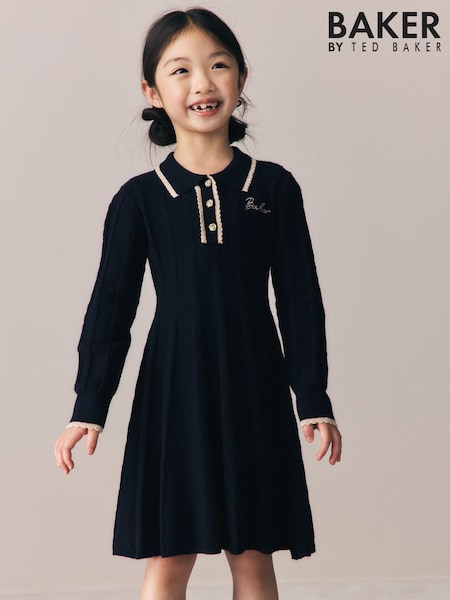 Navy - Baker By Ted Baker Cable Knit Collared Dress
