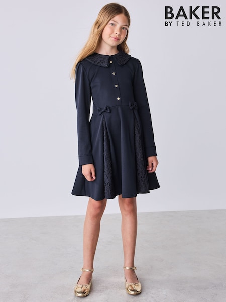 海軍藍 - Baker By Ted Baker Lace Collar Pleated Ponte Dress