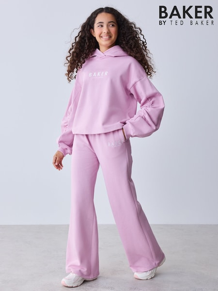 Pink - Baker By Ted Baker Oversized Embroidered Hoodie & Wide Leg Joggers Set