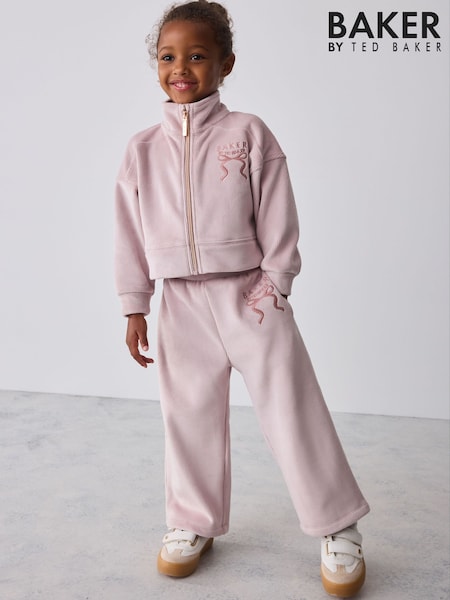 Purple - Baker By Ted Baker Velour Rib Funnel Zip Through & Joggers Set 2 Piece
