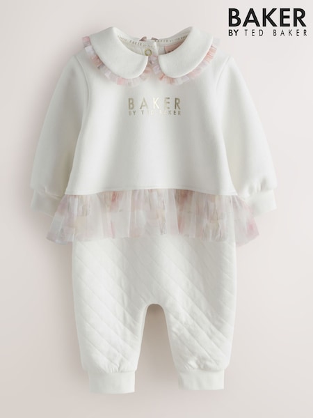 Blanco - Baker By Ted Baker Quilted Peplum Mesh Romper