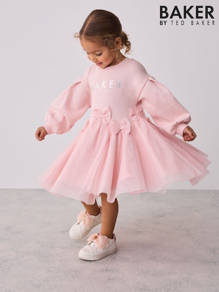 Pink - Baker By Ted Baker Bow Mesh Godet Sweat Dress