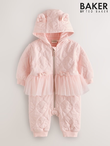 Blush Pink - Baker By Ted Baker B Jacquard Quilted Mesh Peplum Pramsuit