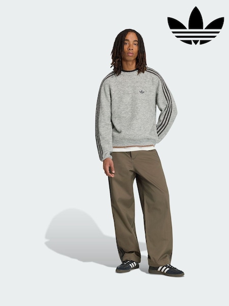 אפור - Regular Adidas Originals 3s Knit Crew Neck Sweat Top