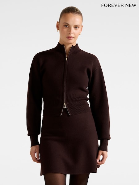 Forever New Brown Tia Zip Co ord Cardigan (G71780) | AED402