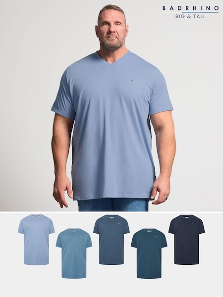 BadRhino Big & Tall Blue Longline V-Neck T-Shirts 5 Pack (G71789) | €67