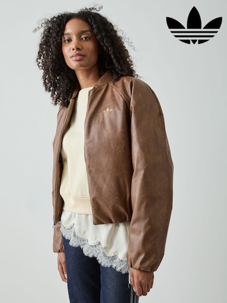 Brown - Adidas Originals Faux Leather Bomber Jacket