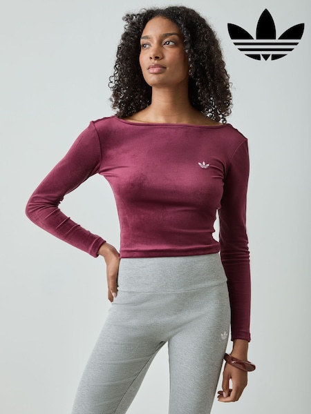 Красно-коричневый - Adidas Originals Essentials Velour Long Sleeve T-shirt