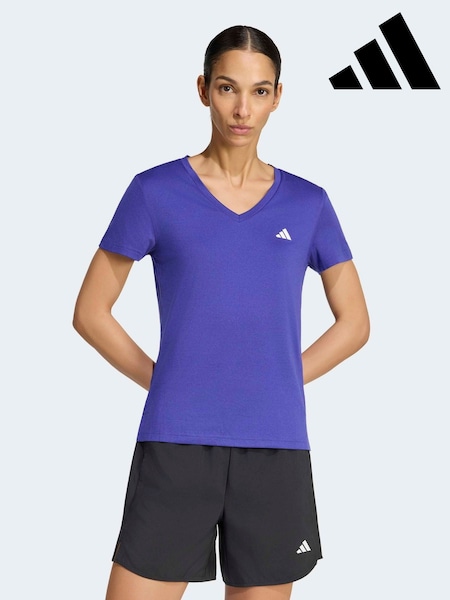 Morado/blanco - Adidas Workout Essentials V-neck T-shirt