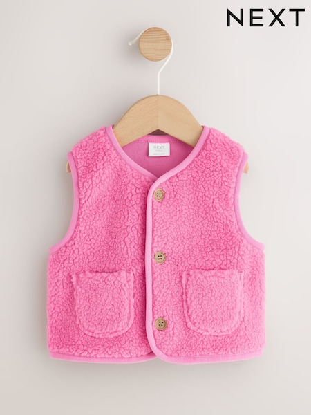Pink - Borg Baby Gilet Jacket (0mths-2yrs)