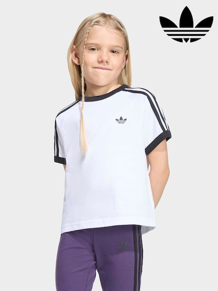 White - Adidas Originals 3 Stripe T-shirt