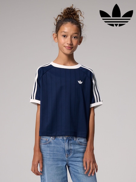 modra - Adidas Originals Pinstripe 3 Stripe T-shirt