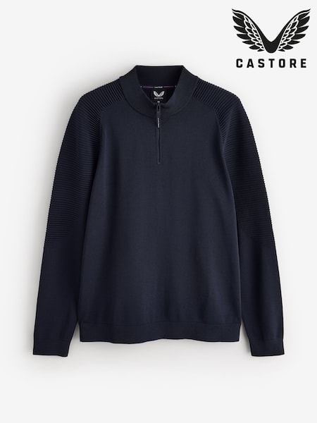 Blue - Regular Castore Knitted 1/4 Zip Long Sleeve Golf Midlayer Sweat Top