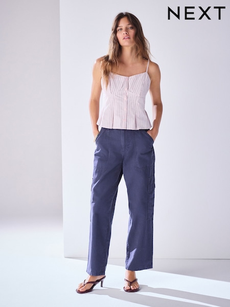 Navy - Lightweight Denim Utility Wide Crop Jeans