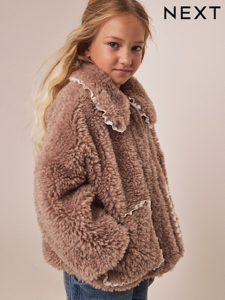 Neutral Brown - Teddy Collared Jacket (3-16yrs)