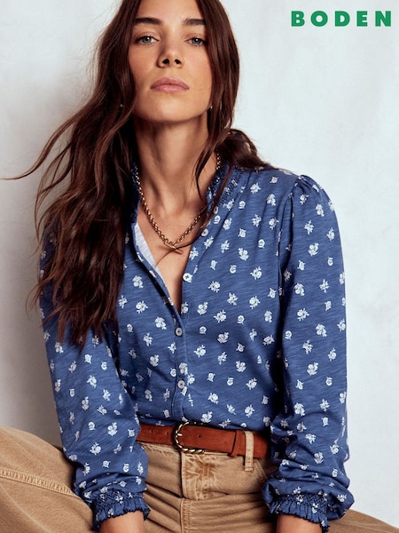 Boden Blue Effie Smocked Detail Shirt (G73214) | PEN 549