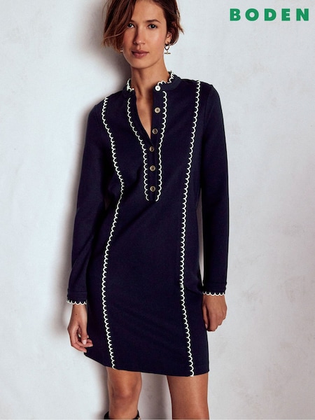 Boden Blue Scallop Detail Shift Dress (G73229) | AED693