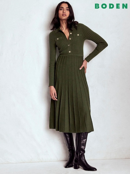 Boden Green Bronte Knitted Rib Shirt Dress (G73245) | €232