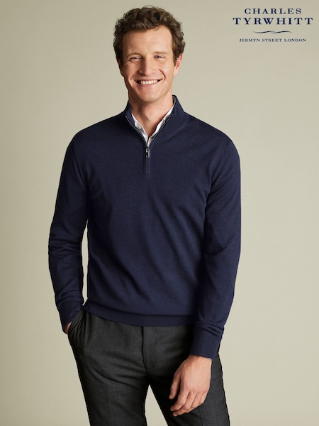 Charles Tyrwhitt Blue Merino Zip Neck Jumper (G73342) | €113