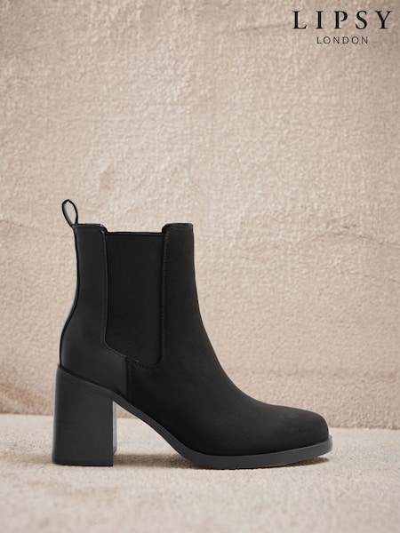 Black - Lipsy Faux Suede Mid Block Heel Pull On Chelsea Boots