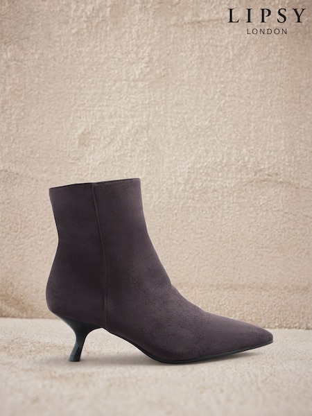 Grey - Lipsy Faux Suede Pointed Toe Low Kitten Heel Smart Ankle Boots