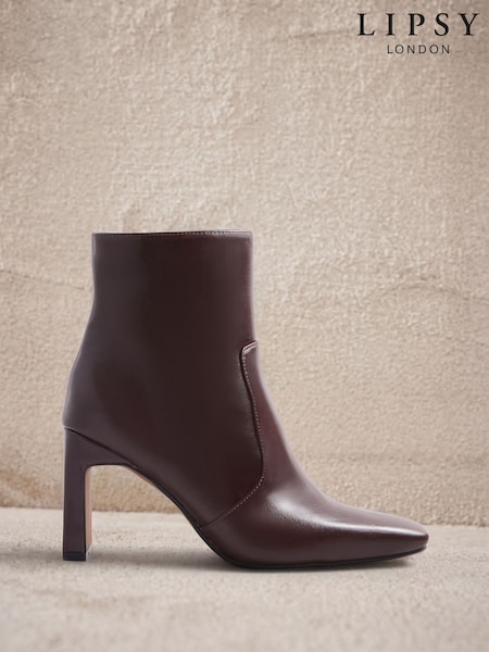 Chocolate Brown - Lipsy Faux Leather Square Toe High Heel Ankle Boots
