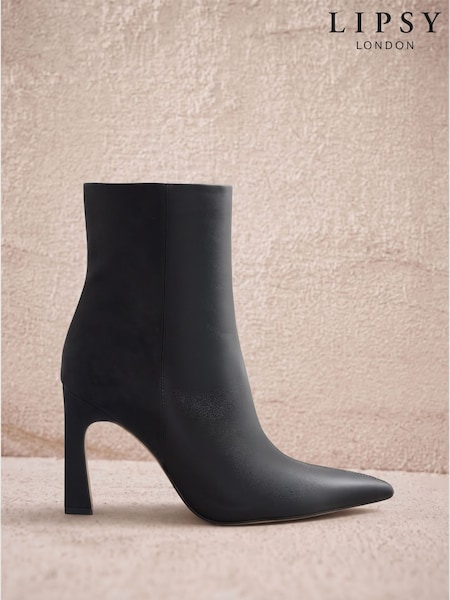 Black - Lipsy Faux Leather Mixed Material Pointed Toe High Heeled Ankle Boots