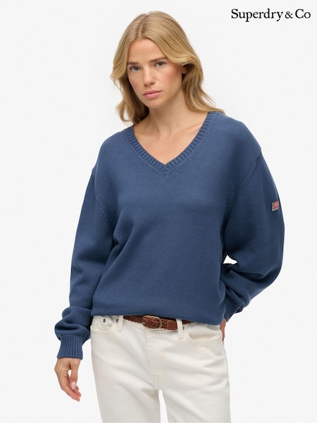 Superdry Blue Oversized V-Neck Jumper (G73412) | R$ 445